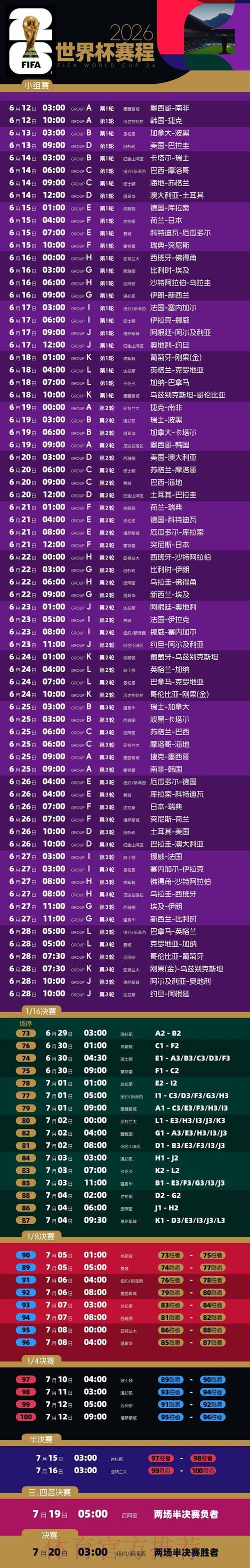 2026世界杯每日赛程高清版高清直播怎么看 2026世界杯每日赛程高清版高清直播怎么看